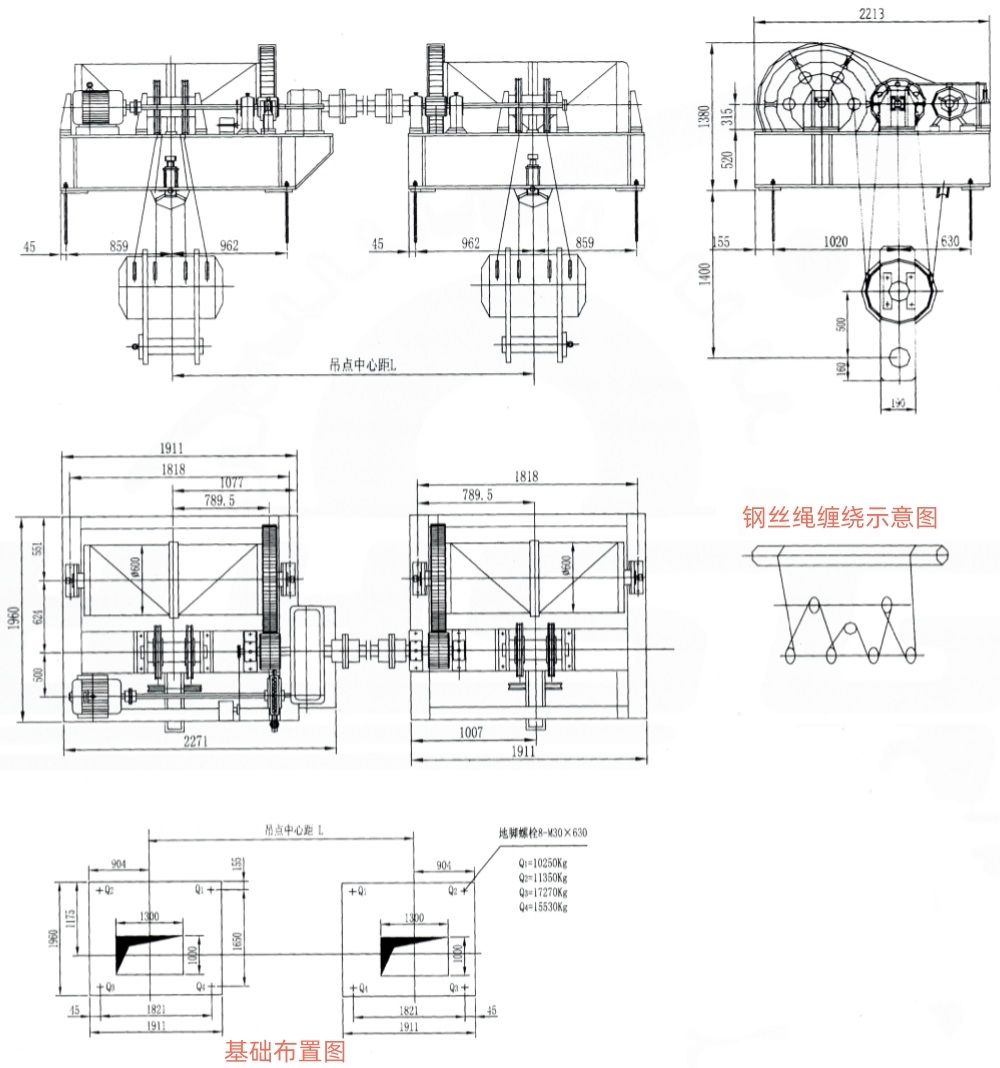 QP2×400KN系列卷扬式双吊点启闭机外形及基础布置示意图.jpg